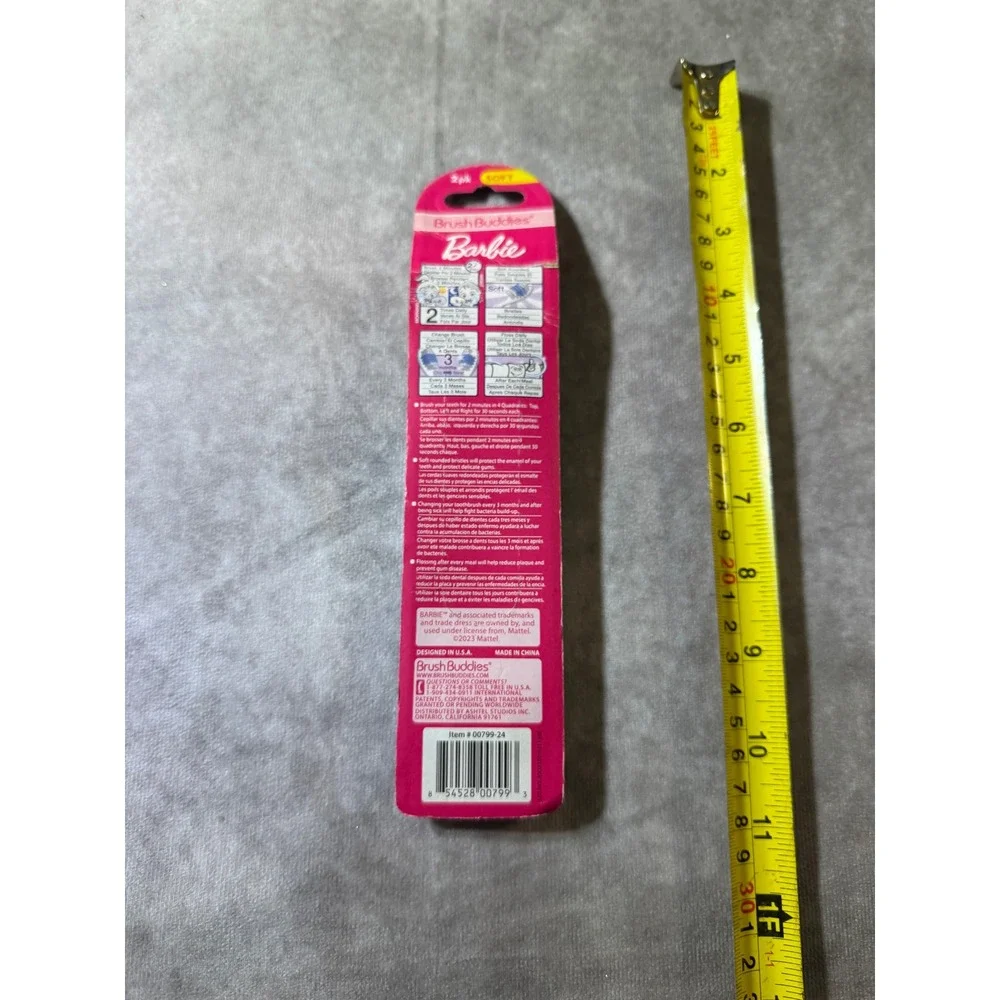 Barbie Brush Buddies Soft Manual Toothbrush 2-Pack Pink Purple Kids New
